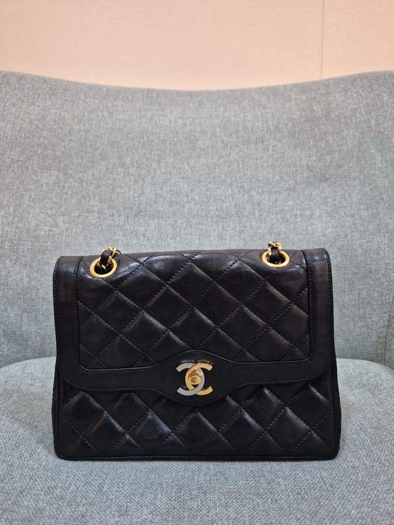 Chanel Vintage Paris Double Flap Black Lambskin 24k Gold Plated Hardware