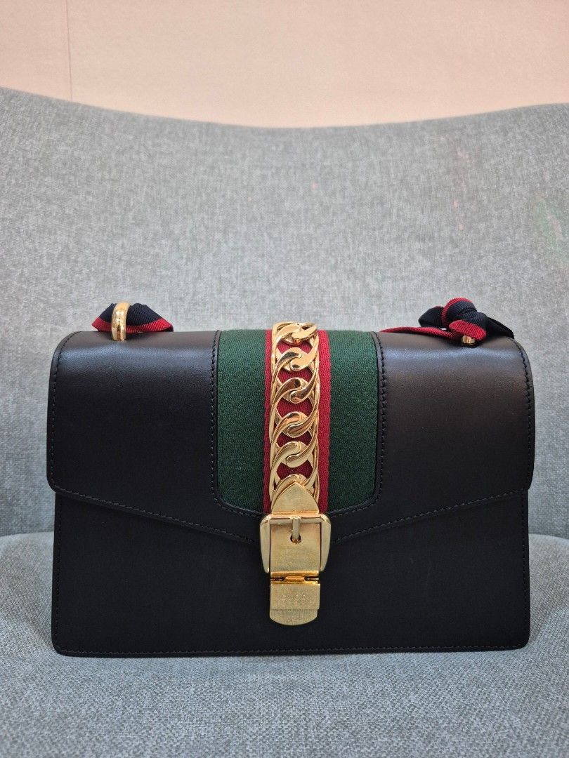Gucci Sylvie Small Black Calfskin Shoulder Bag