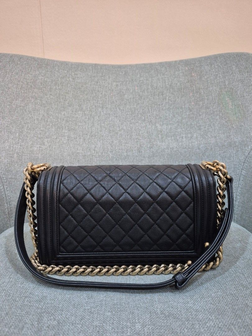 Chanel Boy Medium Black Quilted Caviar Leather Gold Hardware - Image 4