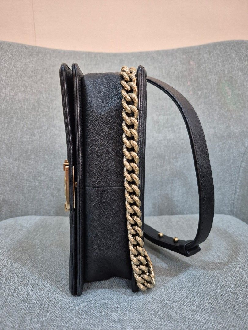 Chanel Boy Medium Black Quilted Caviar Leather Gold Hardware - Image 6