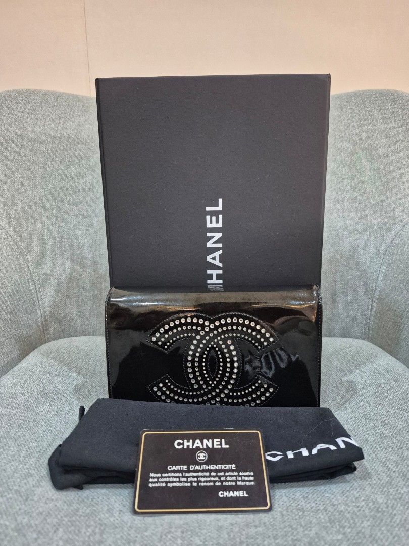 Chanel Wallet On Chain Black Patent Leather Sparkling Strass Crystal Double C - Image 2