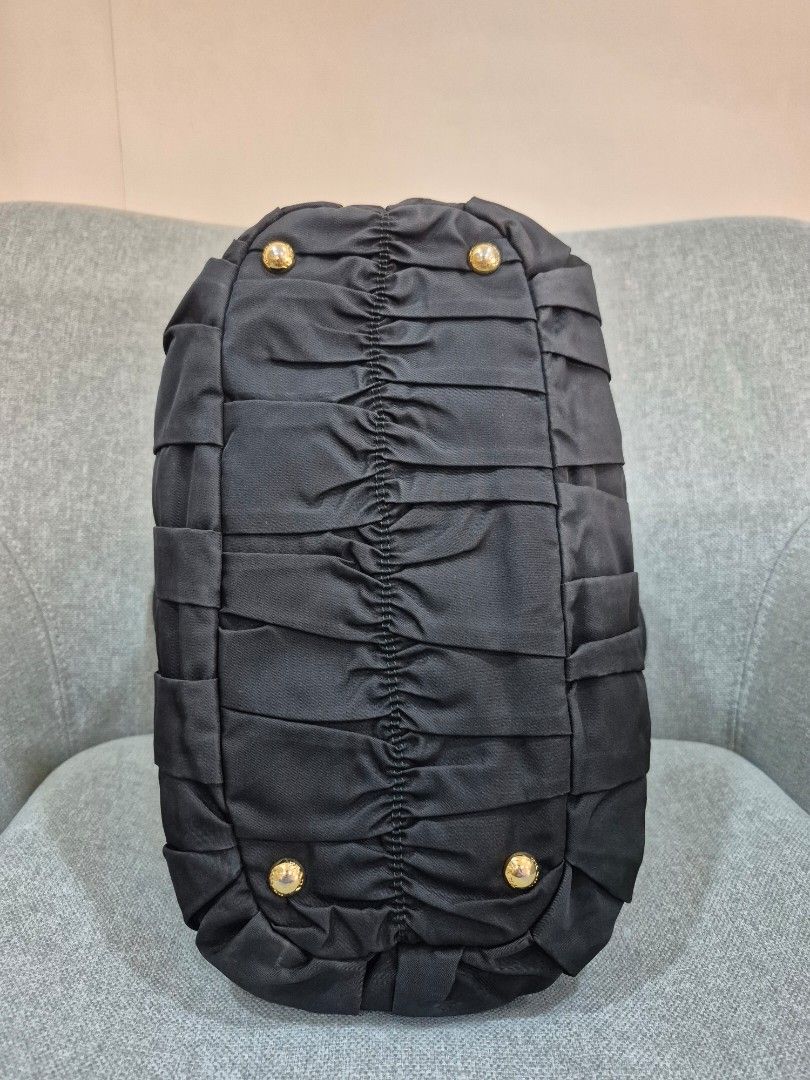 Prada Tessuto Gaufre Black Nylon Ruched Bucket Bag - Image 6