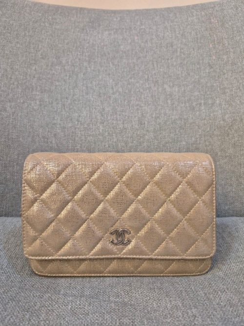 Chanel Wallet On Chain Metallic Gold Quilted Lambskin Silver Hardware