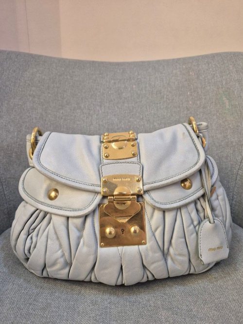 Miu Miu Coffer Handbag Aquamarine Nappa Leather