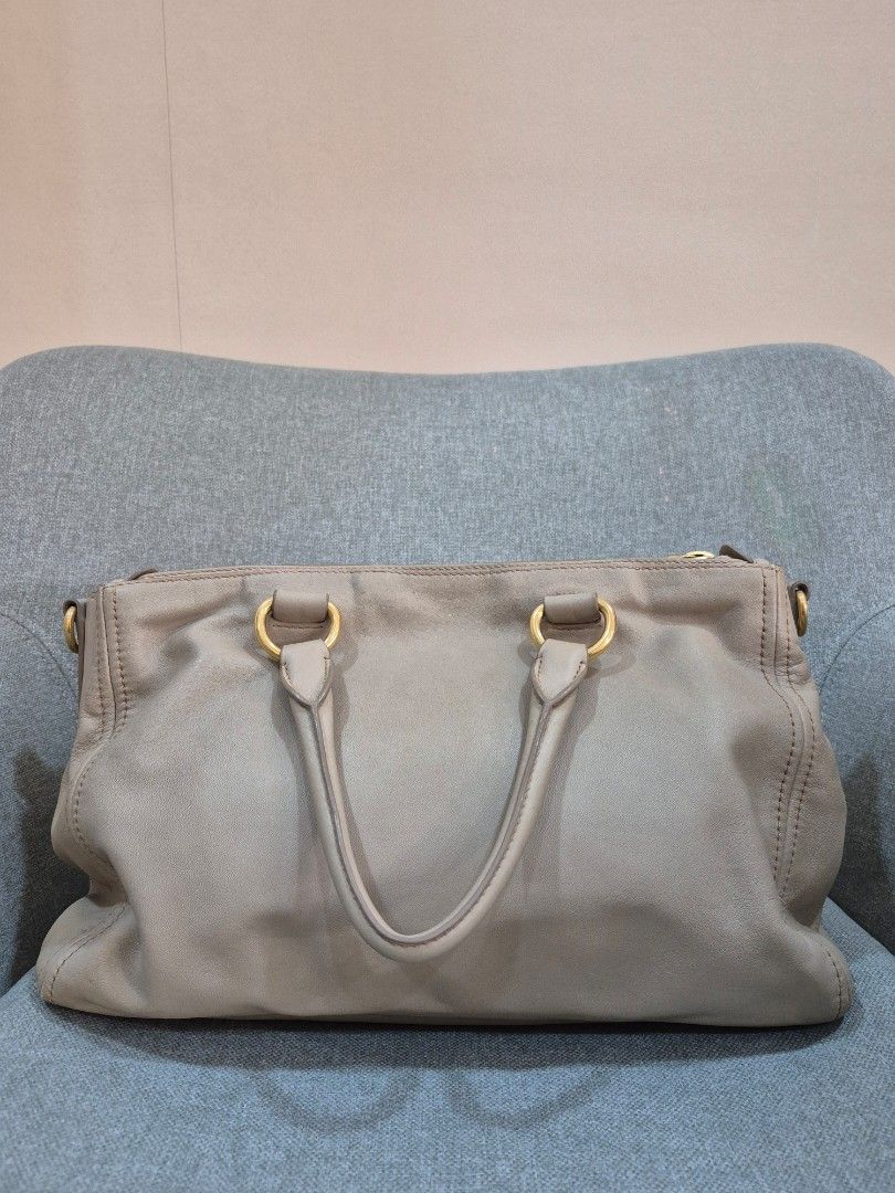 Prada Soft Calf Double Zip Tote Argilla Grey - Image 4