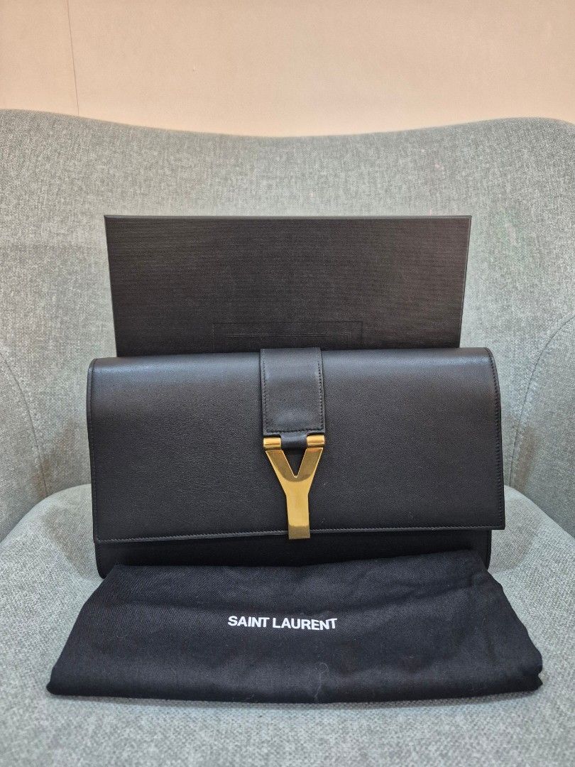 YSL Ligne Y Clutch Black Calfskin Gold Hardware - Image 2