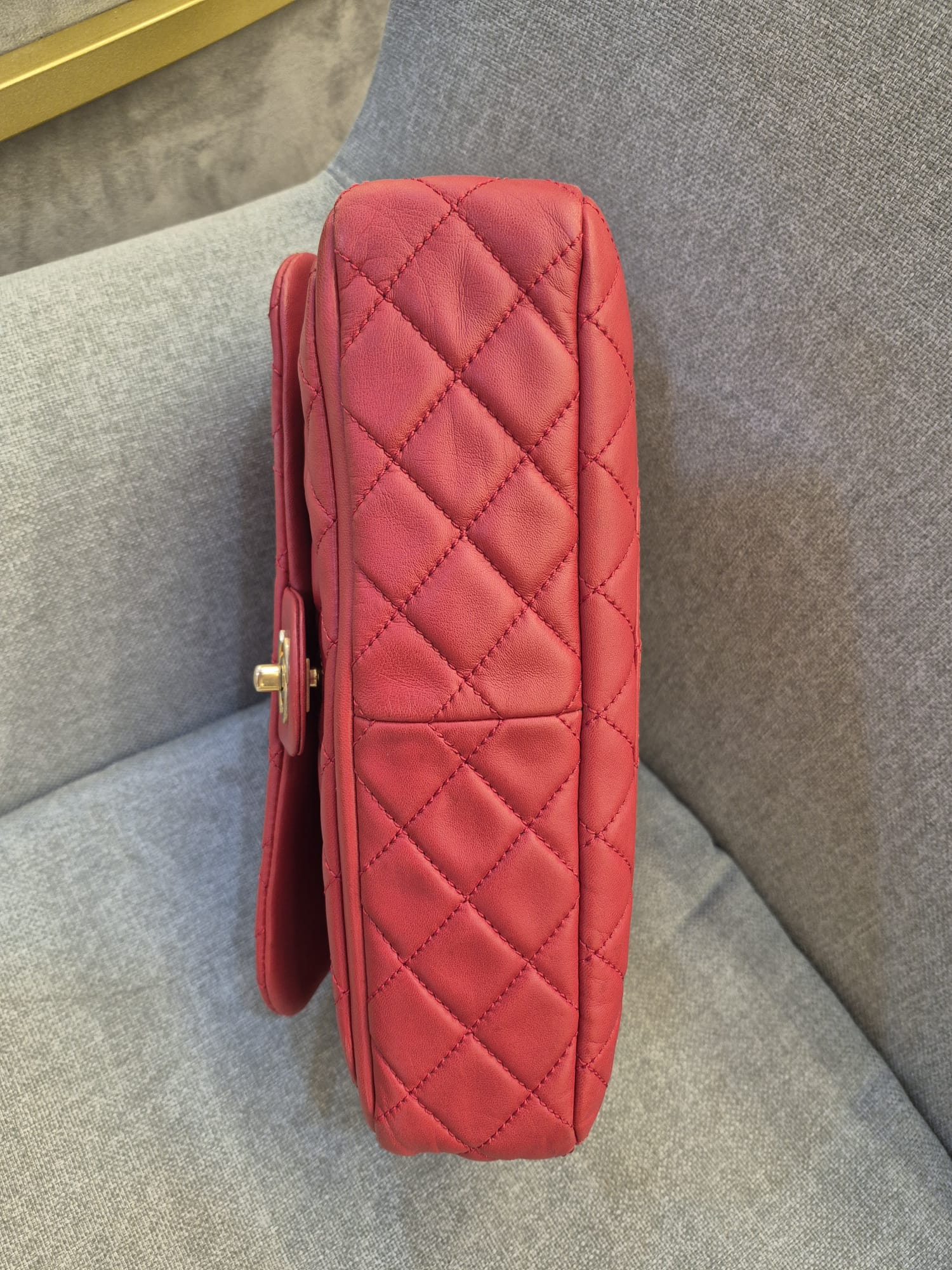 Chanel Red Lambskin Single Flap Gold Hardware - Image 5