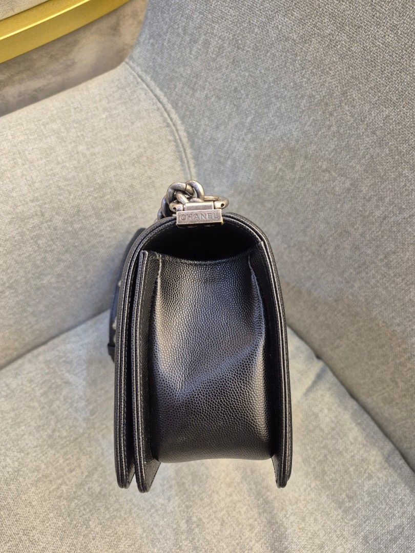Chanel Boy Medium Black Quilted Caviar Leather Ruthenium Hardware - Image 4