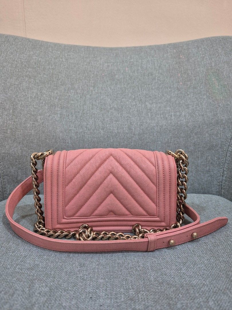 Chanel Boy Small Pink Caviar Leather Light Gold - Image 3
