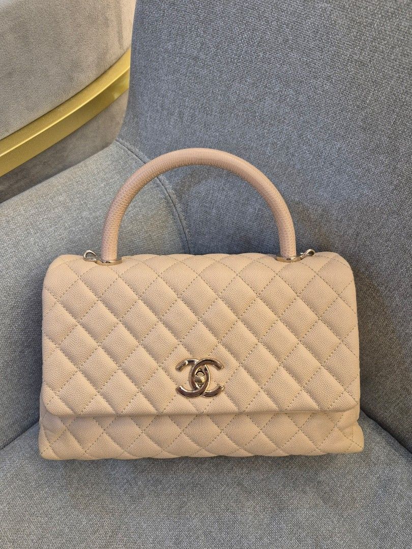Chanel Coco Handle Medium Beige Caviar Leather Silver Hardware