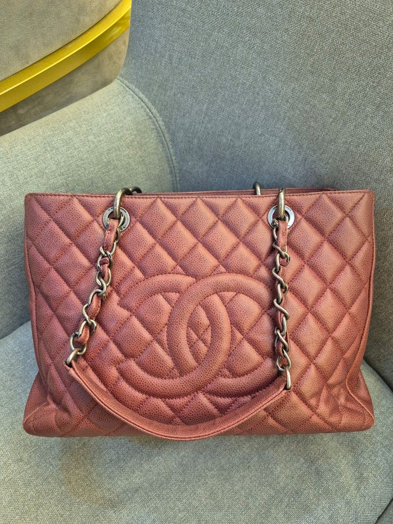 Chanel GST Dark Red Caviar Leather Silver Hardware