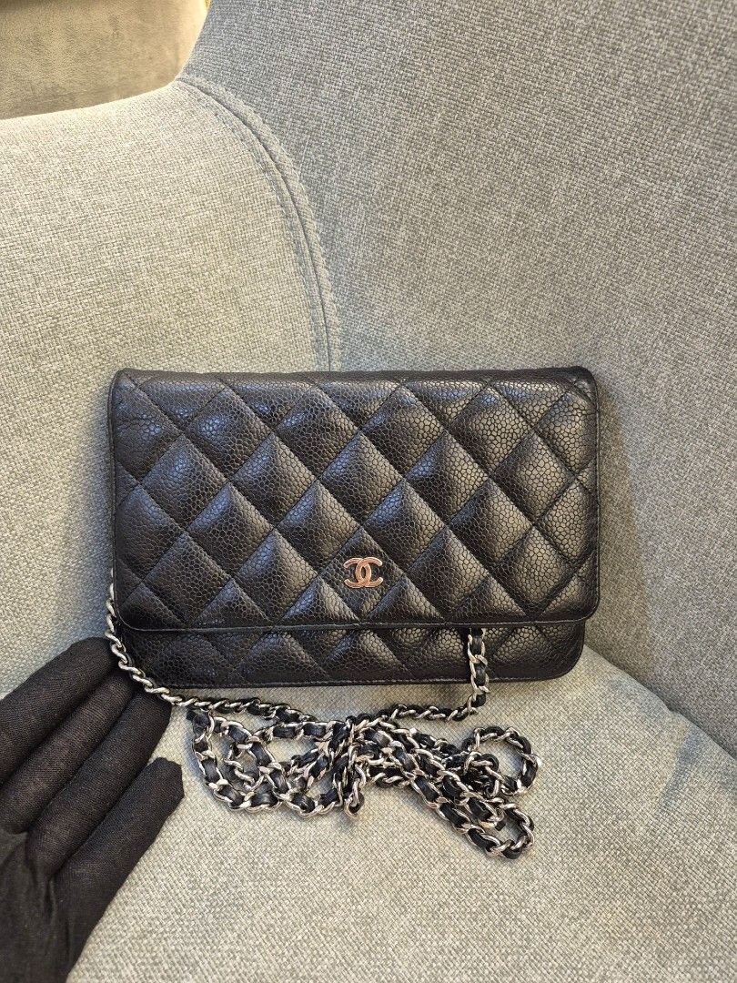 Chanel Wallet On Chain Black Caviar Leather Silver Hardware