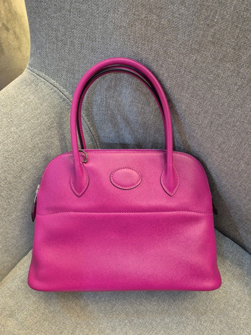 Hermes Bolide 27 Swift Rose Pourpre Palladium Hardware Stamp A