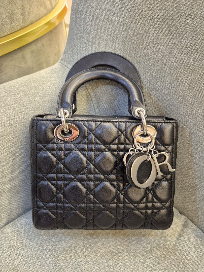 Lady Dior Small Black Lambskin Silver Hardware